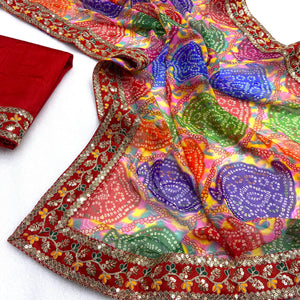 Soft Georgette Heavy Lace work Bandhani Saree