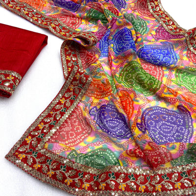 Soft Georgette Heavy Lace work Bandhani Saree