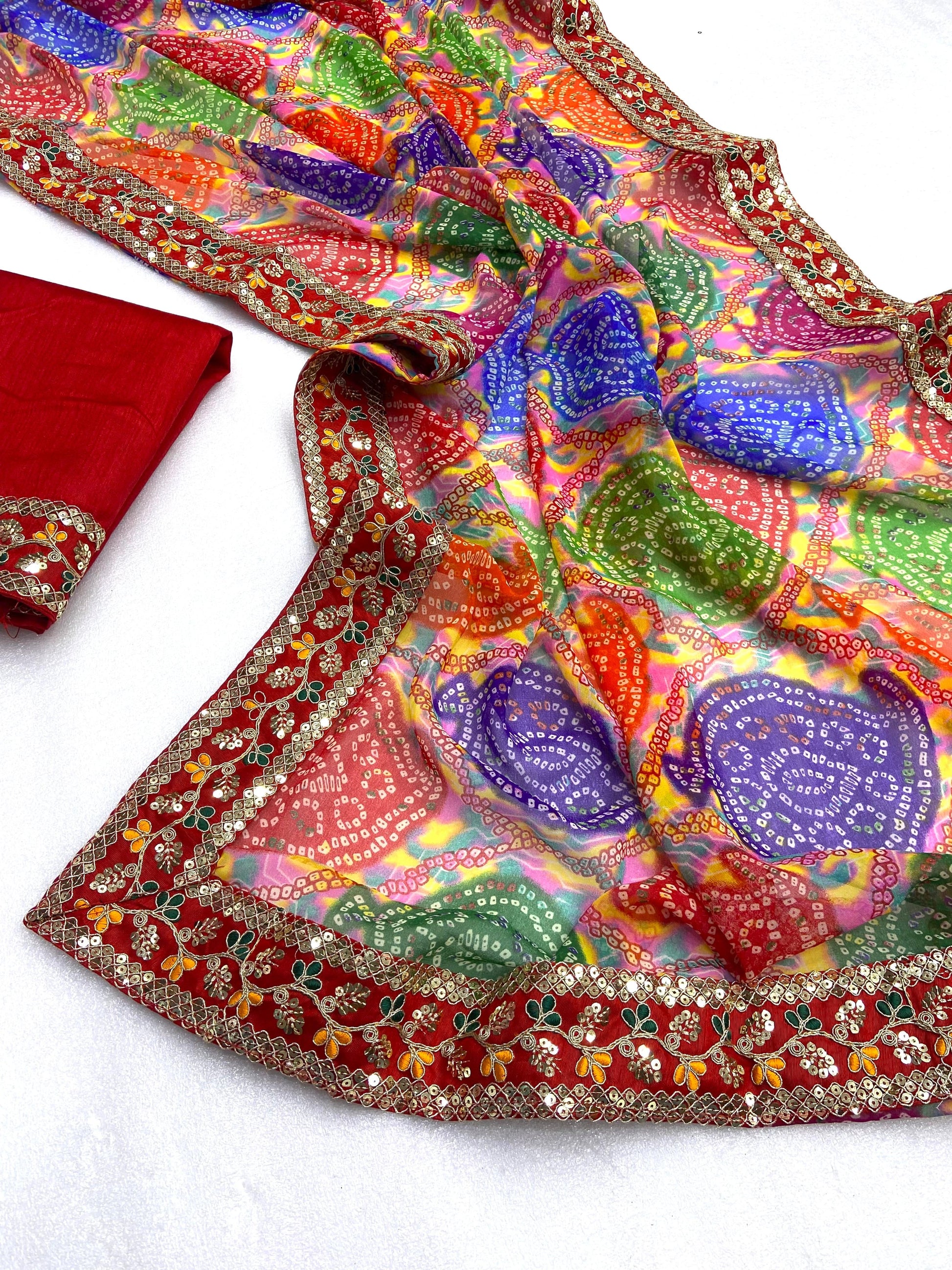 Soft Georgette Heavy Lace work Bandhani Saree