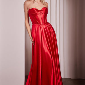 Satin Strapless A-line Slit Gown by Ladivine CD378