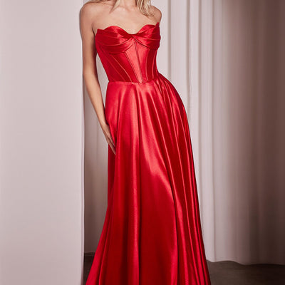 Satin Strapless A-line Slit Gown by Ladivine CD378