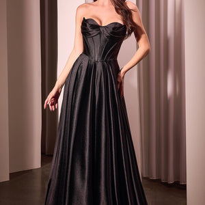 Satin Strapless A-line Slit Gown by Ladivine CD378