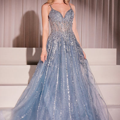 Beaded Sleeveless A-line Gown by Ladivine CD786