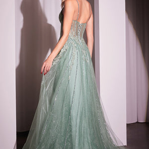 Beaded Sleeveless A-line Gown by Ladivine CD786