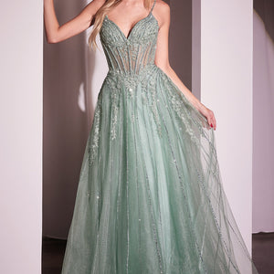 Beaded Sleeveless A-line Gown by Ladivine CD786