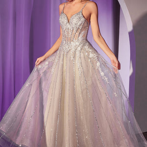 Beaded Sleeveless A-line Gown by Ladivine CD786