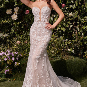 Applique Fitted Strapless Bridal Gown by Ladivine CD793W
