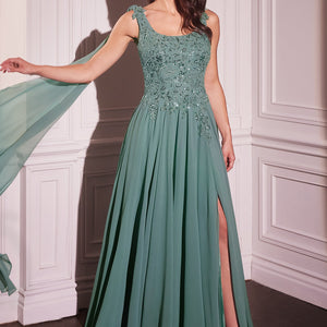 Chiffon Cape Sleeve A-line Gown by Ladivine CDS509