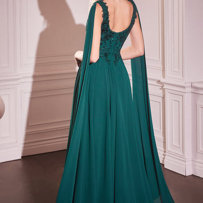 Chiffon Cape Sleeve A-line Gown by Ladivine CDS509