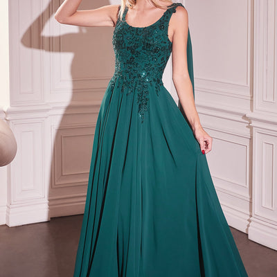 Chiffon Cape Sleeve A-line Gown by Ladivine CDS509