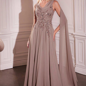 Chiffon Cape Sleeve A-line Gown by Ladivine CDS509