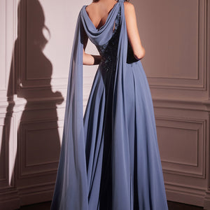 Chiffon Cape Sleeve A-line Gown by Ladivine CDS509
