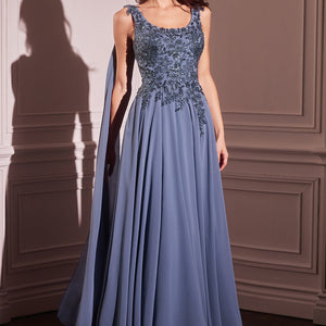 Chiffon Cape Sleeve A-line Gown by Ladivine CDS509