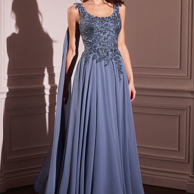 Chiffon Cape Sleeve A-line Gown by Ladivine CDS509