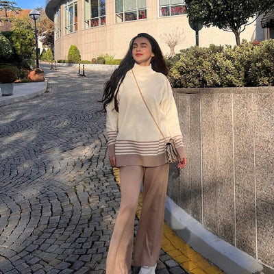 Ariana Striped Premium Winter Coord Set - Tracksuit