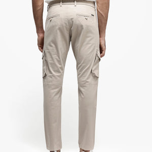 Rare Rabbit Men's Celu Beige Solid Mid-Rise Cargo Style Slim-Fit Trouser