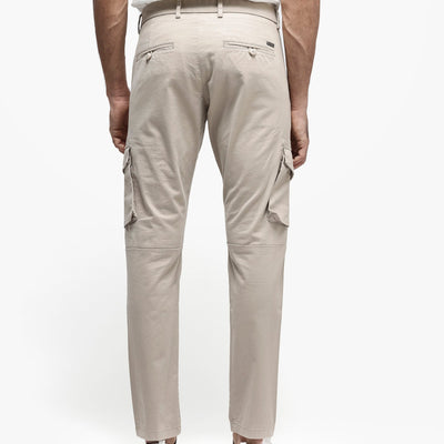 Rare Rabbit Men's Celu Beige Solid Mid-Rise Cargo Style Slim-Fit Trouser