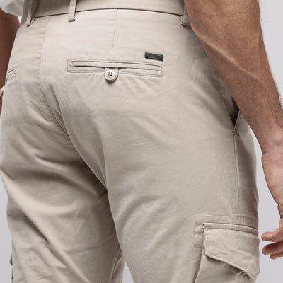 Rare Rabbit Men's Celu Beige Solid Mid-Rise Cargo Style Slim-Fit Trouser