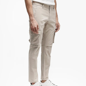 Rare Rabbit Men's Celu Beige Solid Mid-Rise Cargo Style Slim-Fit Trouser