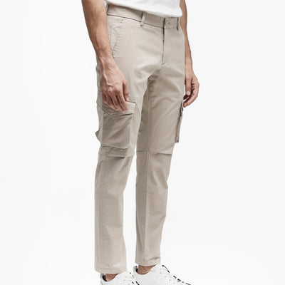 Rare Rabbit Men's Celu Beige Solid Mid-Rise Cargo Style Slim-Fit Trouser