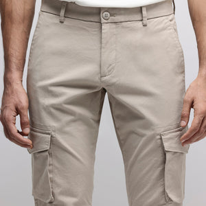 Rare Rabbit Men's Celu Beige Solid Mid-Rise Cargo Style Slim-Fit Trouser