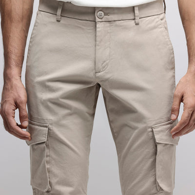 Rare Rabbit Men's Celu Beige Solid Mid-Rise Cargo Style Slim-Fit Trouser