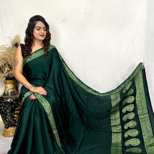 Modal Silk Golden Embroidery work Keri Pallu Saree