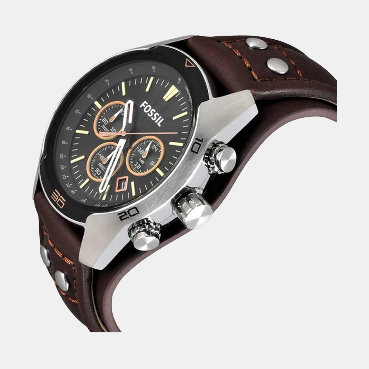 Coachman Men Quartz Black Dial Chronograph Leather Watch CH2891