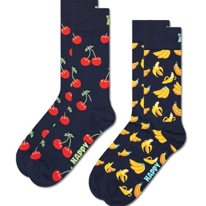Happy Socks Unisex 2-Pack Classic Cherry and Banana Crew Length Socks for Women and Men