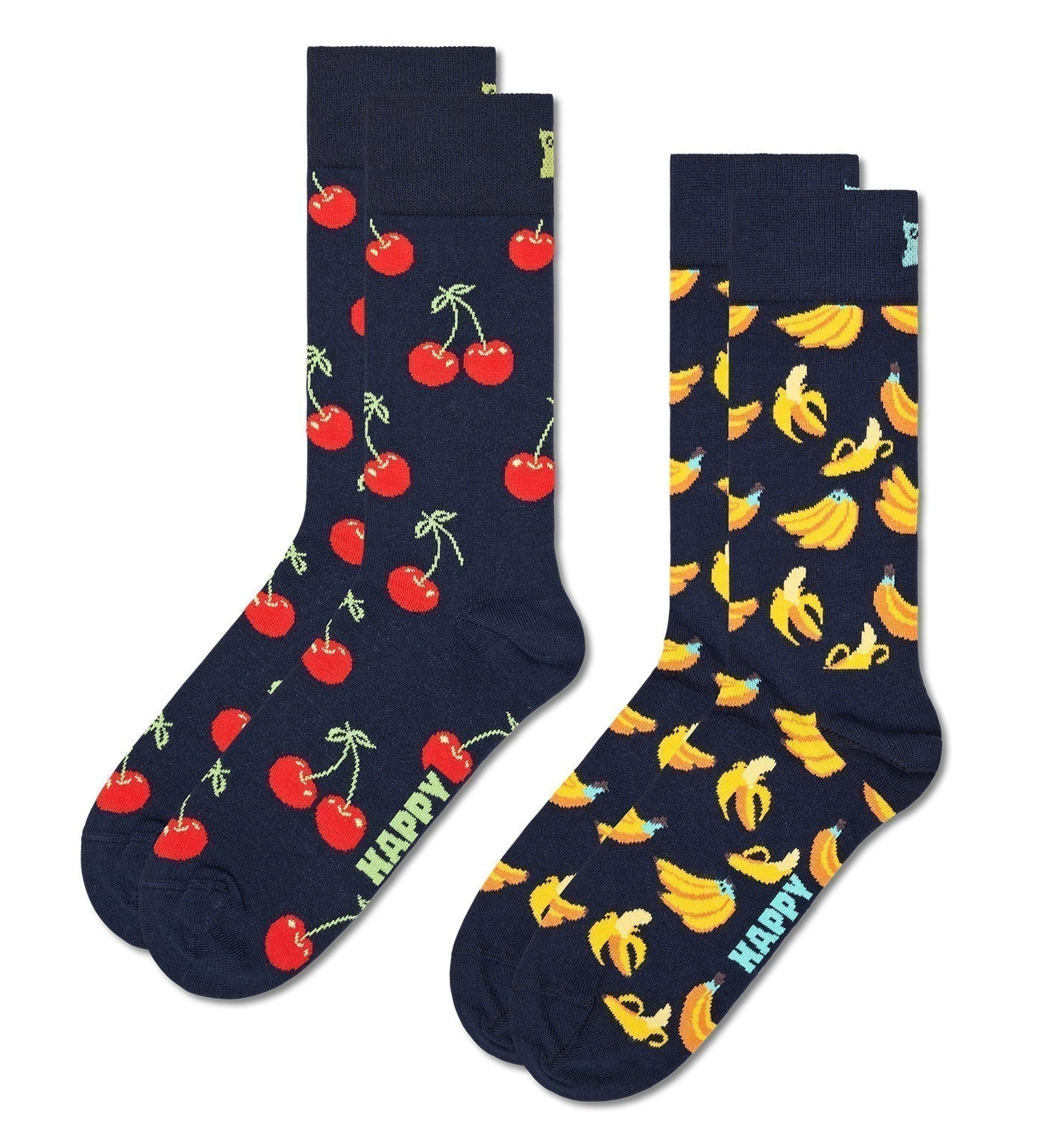 Happy Socks Unisex 2-Pack Classic Cherry and Banana Crew Length Socks for Women and Men