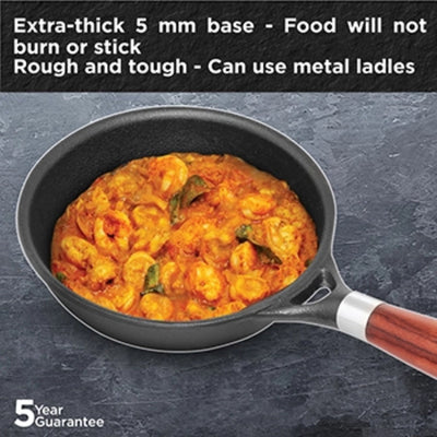 Hawkins Futura Cast Iron 16 cm Fry Pan with Glass Lid | Gas & Induction Compatible | Black