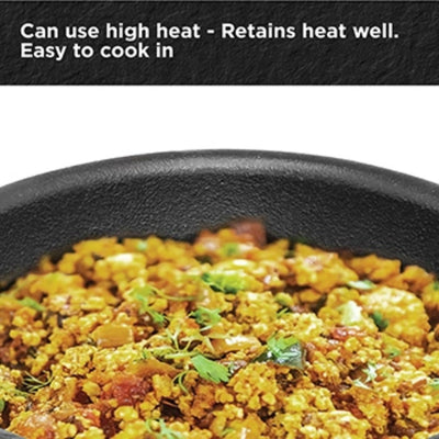 Hawkins Futura Cast Iron 16 cm Fry Pan with Glass Lid | Gas & Induction Compatible | Black