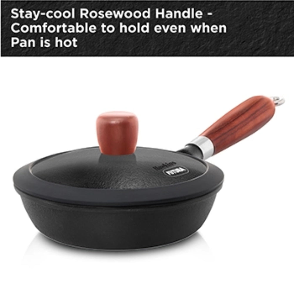 Hawkins Futura Cast Iron 16 cm Fry Pan with Glass Lid | Gas & Induction Compatible | Black