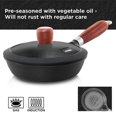 Hawkins Futura Cast Iron 16 cm Fry Pan with Glass Lid | Gas & Induction Compatible | Black