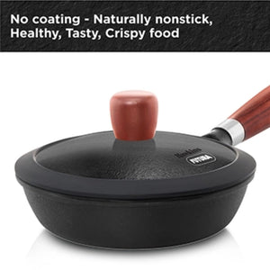 Hawkins Futura Cast Iron 16 cm Fry Pan with Glass Lid | Gas & Induction Compatible | Black