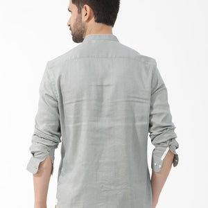 Rare Rabbit Men's Cinex Dusky Green Full Sleeve Mandarin Collar Solid Linen Shirt