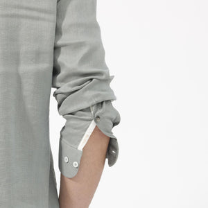 Rare Rabbit Men's Cinex Dusky Green Full Sleeve Mandarin Collar Solid Linen Shirt