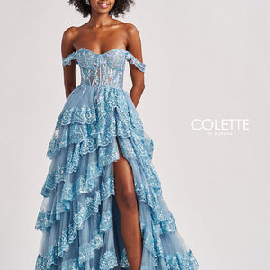 Colette by Daphne CL8690 Long Formal A Line Tiered Prom Dress