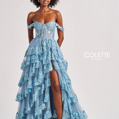 Colette by Daphne CL8690 Long Formal A Line Tiered Prom Dress