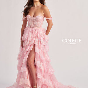 Colette by Daphne CL8690 Long Formal A Line Tiered Prom Dress