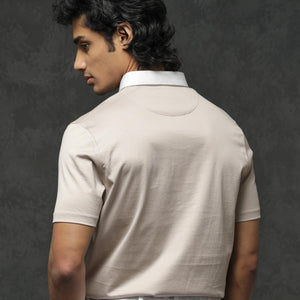 Rare Rabbit Men's Clarance Beige Half Sleeves Solid Polo T-Shirt