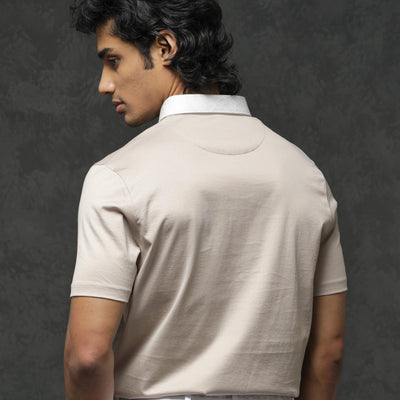 Rare Rabbit Men's Clarance Beige Half Sleeves Solid Polo T-Shirt