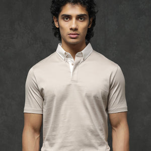 Rare Rabbit Men's Clarance Beige Half Sleeves Solid Polo T-Shirt