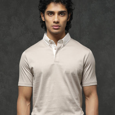 Rare Rabbit Men's Clarance Beige Half Sleeves Solid Polo T-Shirt