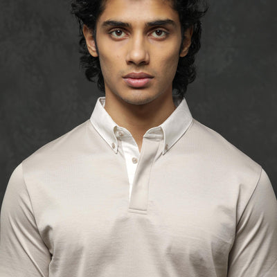 Rare Rabbit Men's Clarance Beige Half Sleeves Solid Polo T-Shirt