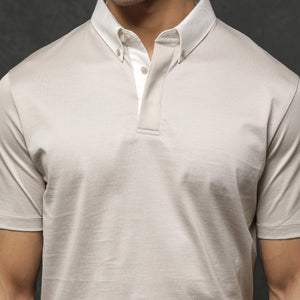 Rare Rabbit Men's Clarance Beige Half Sleeves Solid Polo T-Shirt