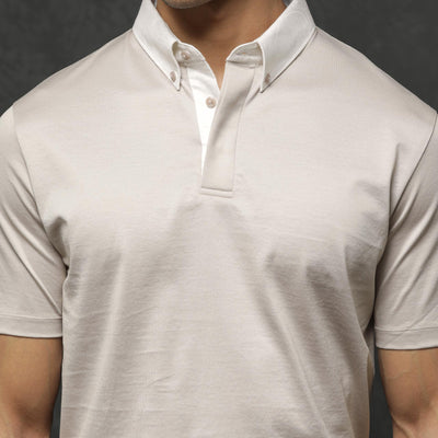 Rare Rabbit Men's Clarance Beige Half Sleeves Solid Polo T-Shirt