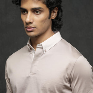 Rare Rabbit Men's Clarance Beige Half Sleeves Solid Polo T-Shirt