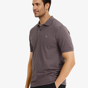 Rare Rabbit Men's Clif Dusky Purple Cotton Fabric Short Sleeves Printed Detailing On Collar Regular Fit Plain Knit Polo T-Shirt