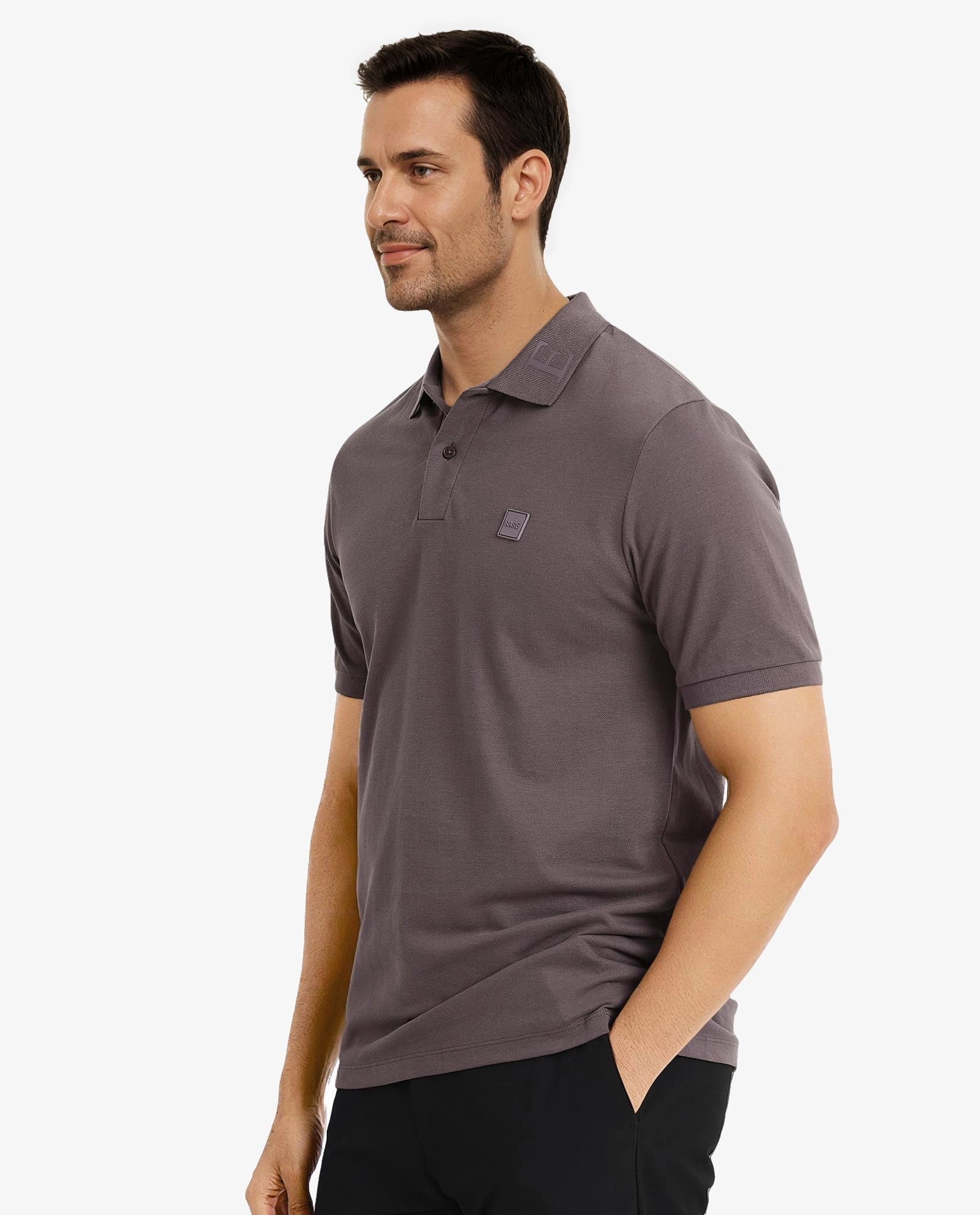 Rare Rabbit Men's Clif Dusky Purple Cotton Fabric Short Sleeves Printed Detailing On Collar Regular Fit Plain Knit Polo T-Shirt